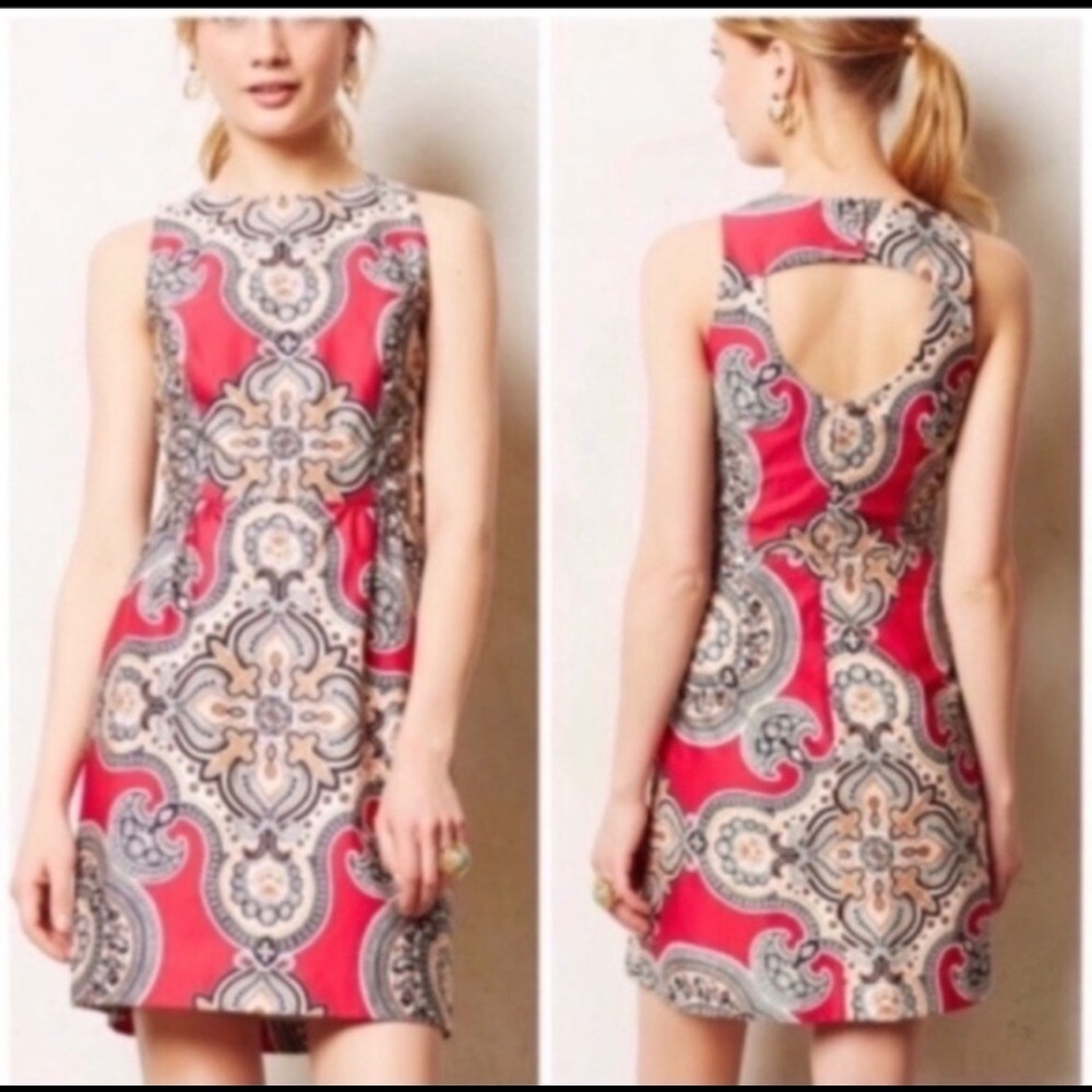 ANTHROPOLOGIE MOULINETTE SOEURS GEIDI PINK PAISLEY DRESS. Size 8